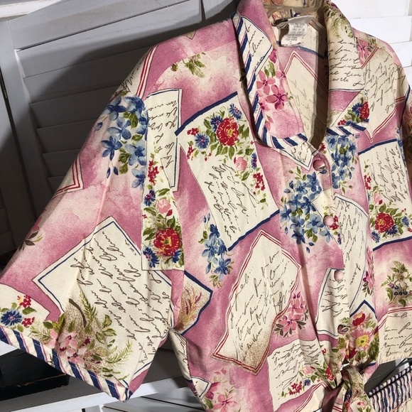 Vintage Kathie Lee Floral Rayon Blouse and Shorts Set Pink Large - Picture 4 of 14